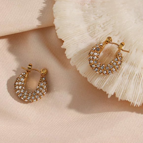 Small Zircon Huggie Hoop 18K Gold Plated Stainless Steel Earrings - Picture 3 of 9